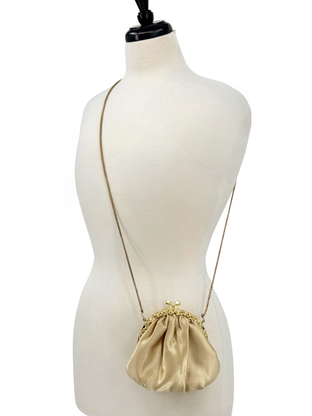La Regale Vintage Satin Rhinestone Kiss Lock Evening Bag